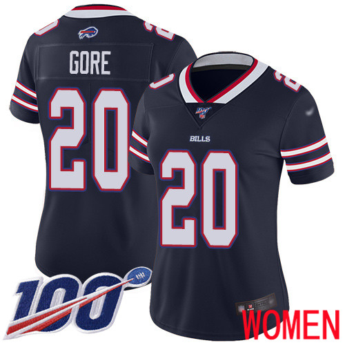 Women Buffalo Bills #20 Frank Gore Limited Navy Blue Inverted Legend 100th Season NFL Jersey->women nfl jersey->Women Jersey